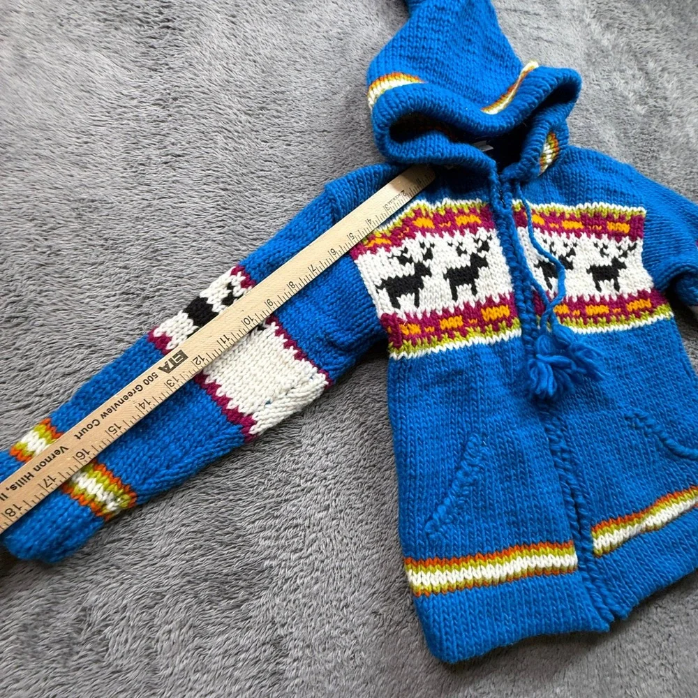 West of the Moon Jacket Kids 6 Blue Excellent Wool Animal Print Ecuador Knit